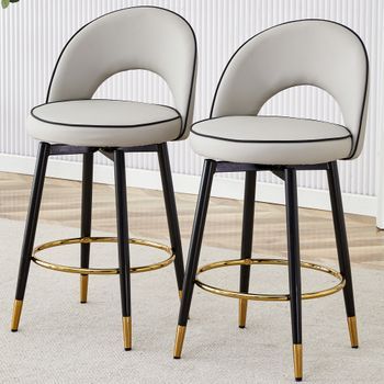 Set De 2 Taburetes De Bar Giratorios - Mueble De Cocina - Metal Y Pu - Gris (44x44x91.5cm)