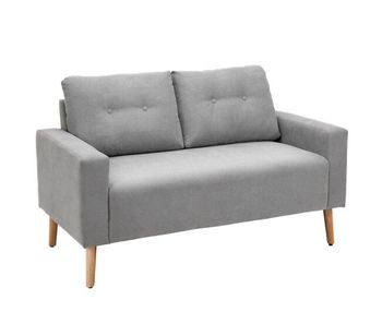 Homcom sofá de 2 plazas sillón moderno tapizado en poliéster con 2 cojines reposabrazos y patas de madera de caucho para dormitorio oficina 145x76x88 cm gris