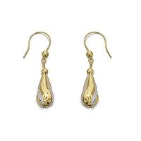 9ct gold two colour hook wire earrings - 20mm drop - g1006