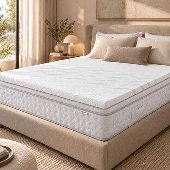 Sobrecolchón PLUME 140x190 cm, 5,3 cm, espuma viscoelástica, funda stretch desenfundable y base antideslizante
