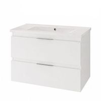 kibath mueble de bano con lavabo urban 80x45 cm acabado blanco brillo 2 cajones y puertas suspendido