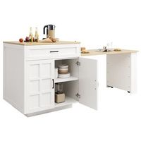 isla de cocina extensible blanca mesa de bar con almacenamiento 2 cajones y 4 estantes 133-202x70x935 cm madera mdf blanco