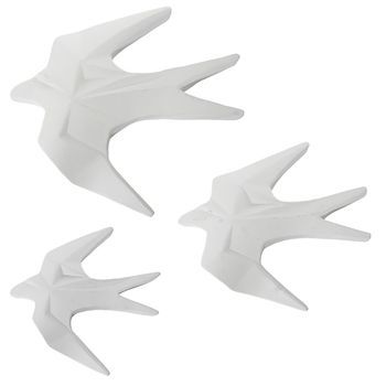 Set 3 Figuras Pared Golondrina S Ceramica Blanco Mate