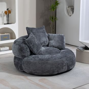 Sillón Puf De Chenilla Para Adultos, 108 X 108 X 52 Cm, Respaldo Alto Y Espuma