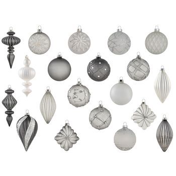 Conjunto De 35 Bolas De Navidad Decorativas De Vidrio Para Colgar En El Árbol De Navidad Estilo Glam Tradicional Gris Frostfall