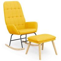 sillon mecedora con taburete tela amarillo mostaza vidaxl