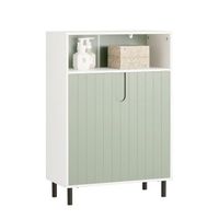armario de suelo para bano mueble multifuncional para bano con 2 puertas y 1 compartimentos 60 x 30 x 87 cm verde y blanco bzr138-gr sobuy es