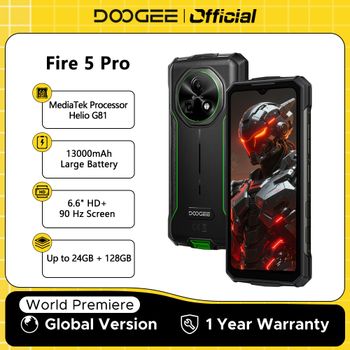 Teléfono Robusto DOOGEE Fire 5 Pro MTK Helio G81 Batería de Gran Capacidad de 13000mAh 24GB+128GB Pantalla HD+ de 6.6