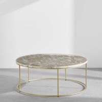 mesa de centro redonda de piedra y metal dorado o101 cm