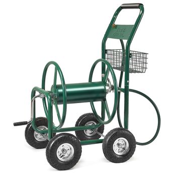 Costway Carro Portamangueras Metal Carrito de Manguera de Jardín Reigo Soporte de Manguera Verde 96 x 62 x 113cm