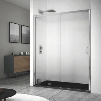 Frontal De Ducha + Puerta Corredera Kennedy  130 Cm Cristal Transparente Lateral Fijo: 70 Cm