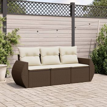 Set Sofás De Jardín 3 Uds | Juego De Muebles De Jardín Y Cojines Ratán Sintético Marrón Cfw66224