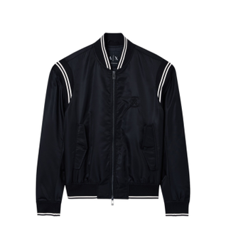 A|X Armani Exchange para hombre. XM002017AF19828UC001 Chaqueta bomber de satén negro (XL), Casual, Poliéster