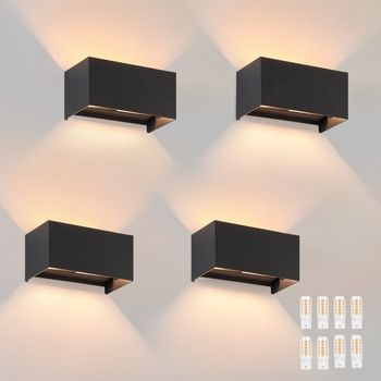 Nettlife 4 Lámparas Led Para Muro Exteriores Negras, Iluminación Ascendente/descendente, Ip65, Luz Blanca Caliente G9
