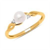 14 quilates anillo de oro con perla de agua dulce y diamantes