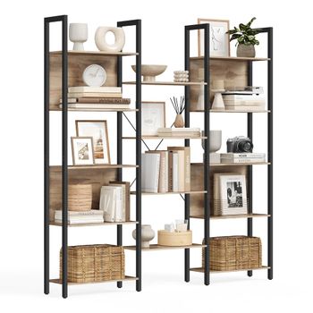 Librería Estantería de Almacenamiento con Estantes Marco de Metal, Marrón Camello + Negro Tinta / 158a cm
