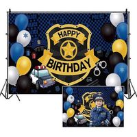 fondo fotografico de 213 x 152 m para fiesta de cumpleanos con tematica policial para nino ideal para el primer cumpleanos incluye globos de colores fotos infantiles y mesa para pastel