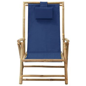 Silla De Relax | Silla De Relax | Silla De Relajación Reclinable De Bambú Y Tela Azul Marino