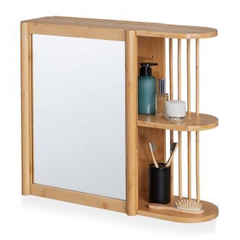 Estante De Pared De Bambú Con Espejo Natural
