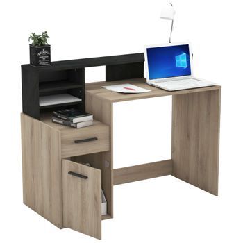 Mesa Escritorio Ordenador Urano Despacho Oficina Estudio Habitación Color Roble Estilo Industrial 94x126x60cm