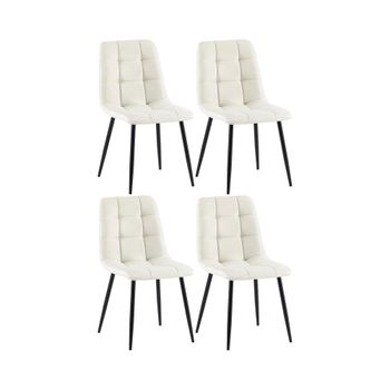 Set De 4  Silla de comedor con patas de metal y asiento de Tela Crema