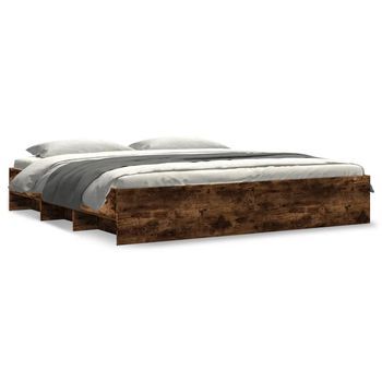 Cama De Matrimonio | Cama De Adulto | Estructura De Cama Madera De Ingeniería Roble Ahumado 200x200cm
