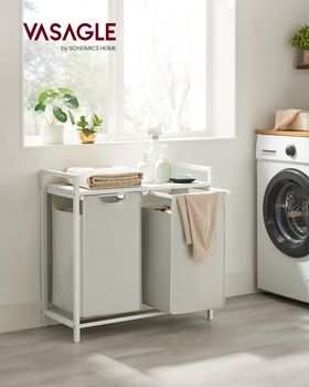 Cesto de ropa con 2 compartimentos deslizantes gris claro - l71 cm
