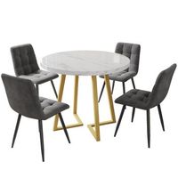 conjunto de mesa redonda de 80 cm con patas doradas y 4 sillas grises