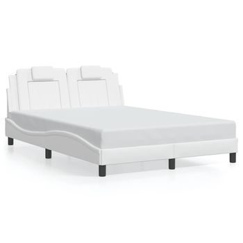 Cama Doble | Cama Para Adultos | Estructura De Cama Cabecero Cuero Sintético Blanco 140x200 Cm