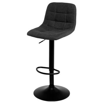 Taburete elevable con asiento gris oscuro y patas negras.