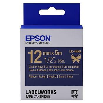 Epson LK-4HKK cinta satinada dorado sobre azul marino 12 mm (original)