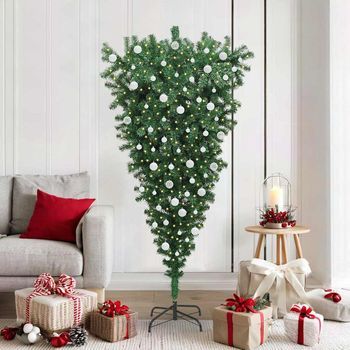 Vidaxl Árbol De Navidad Artificial Preiluminado Invertido Con Juego De Bolas
