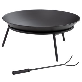 Outsunny Brasero de Exterior para Jardín Pozo de Fuego de Metal con Atizador para Patio Terraza Ø47x21 cm Negro   Aosom España