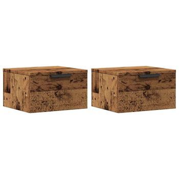 Mesitas De Noche De Pared 2 Uds Madera Envejecida 34x30x20 Cm Vidaxl