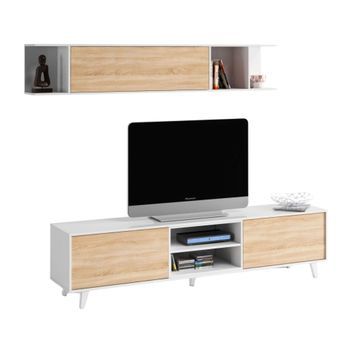 Mueble Tv Con Estante Kira 2 Puertas, Color Roble Y Blanco, 180 Cm (ancho) 41 Cm (profundo) 51 Cm (altura)