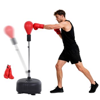 HOMCOM Saco de boxeo de pie con Base Estable para Entrenar Reflejos y Coordinación para Adulto y Adolescente Ф48x136-154cm Rojo   Aosom España