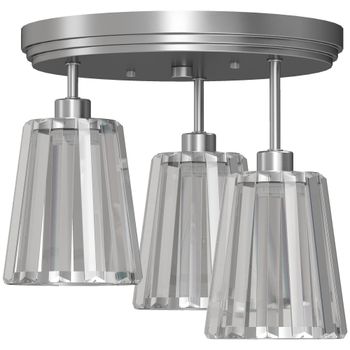 HOMCOM Plafón LED de Techo en Vidrio Cristal con 3 Luces, Casquillos E27, Sin Bombilla, para Salón, Plateado