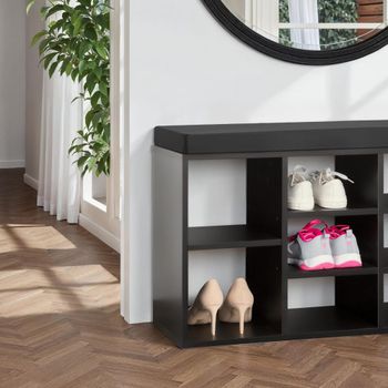 Zapatero con banco, caben 10 pares, 103,5 x 48 x 30 cm, negro