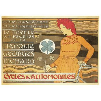 Legendarte - Cartel Publicitario Vintage Georges Richard Cycles Et Automobiles - Cuadro Lienzo, Impresión Digital Cm. 50x70