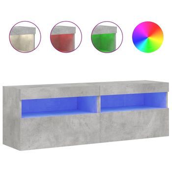 2 Uds Muebles Tv De Pared | Mueble De Salón | Armario Tv Luces Led Gris Hormigón 60x30x40 Cm