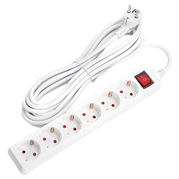Aigostar Regleta alargador de 6 enchufes con cable de 5 metros e interruptor. Color Blanco