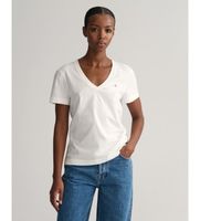 gant para mujer 4200750 camiseta shield con cuello de pico blanco 3xl casual algodon manga corta