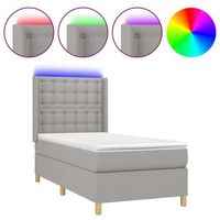 cama para adulto  cama individual  cama box spring colchon y luces led tela gris claro 90x190 cm