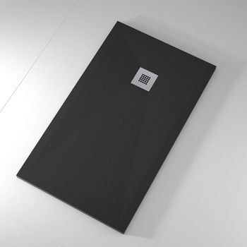Plato De Ducha Pizarra Onda Negro  100x190 Cm Rejilla Inox