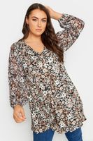 yours top con vuelo negro floral mangas malla mujer curvy y tallas grandes yours