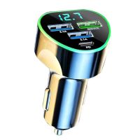 adaptador de cargador de coche usb pd de 350w 4 puertos 3usb-ausb-c carga rapida con led azul para iphone 16 15 14 13 p