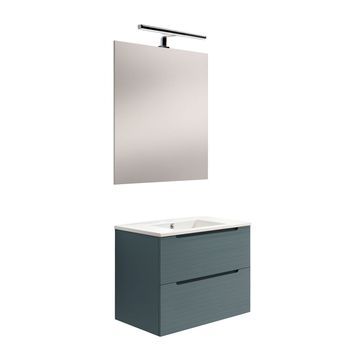 Kibath Mueble De Baño Con Lavabo, Espejo Y Aplique Led Boreal 60x45 Cm Acabado Azul Oceano Mate 2 Cajones Suspendido