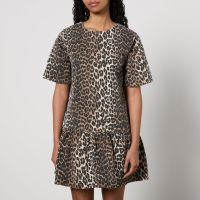ganni leopard-print denim mini dress - eu 38uk 10