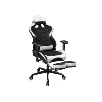 Silla Gaming con Reposapiés Ergonómica, Negro + Blanco