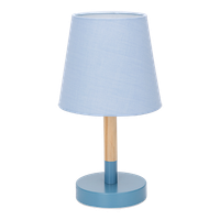 aigostar r lampara de mesa lampara de mesita de noche pequena de madera moderna lampara de noche con tulipa de tela azul y base de metal portalamparas e14 ecologica decorativa y vintage